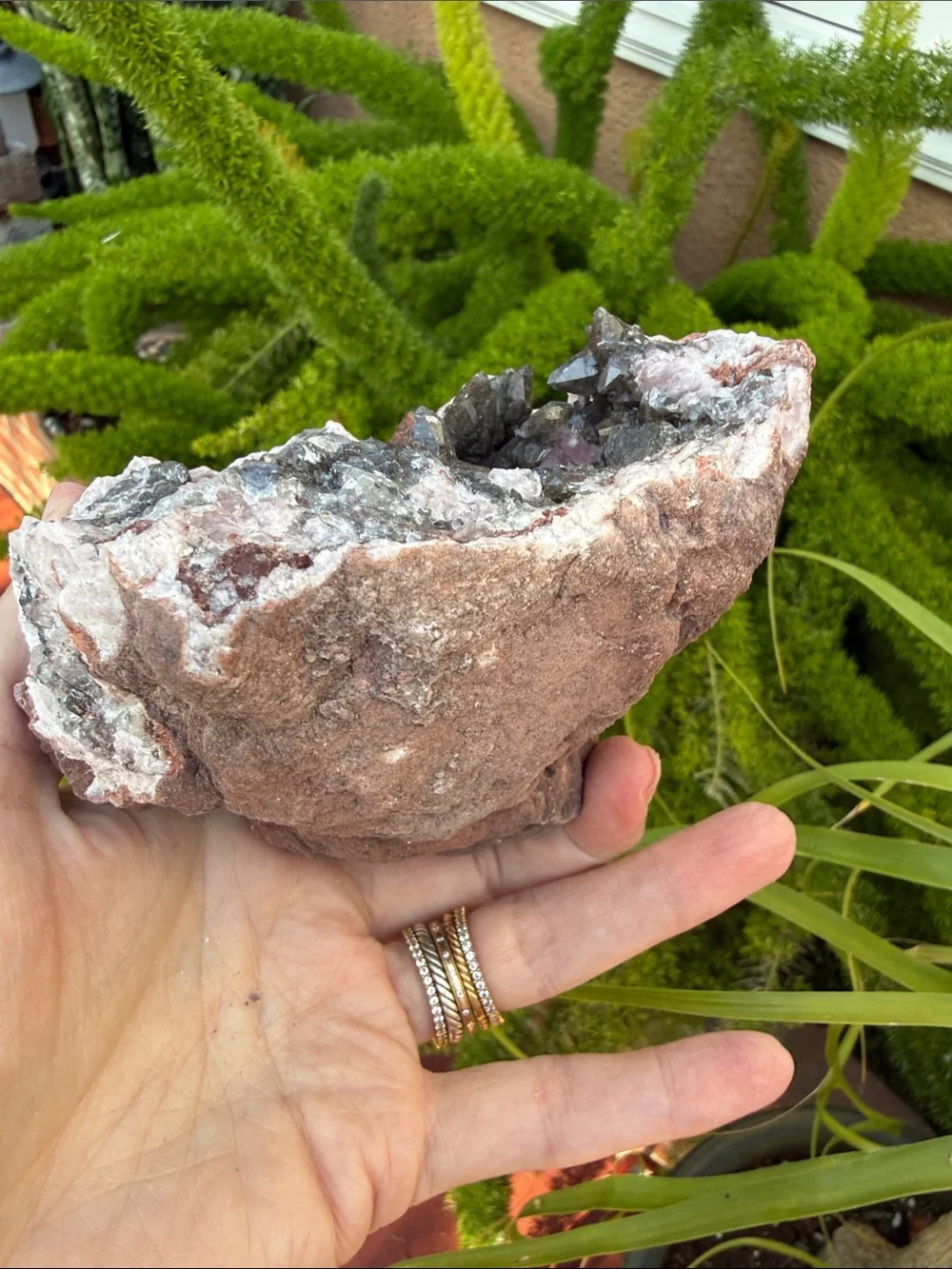 Pink Amethyst and Smoky Quartz Geode with Pink Matrix - Picture 8 of 12